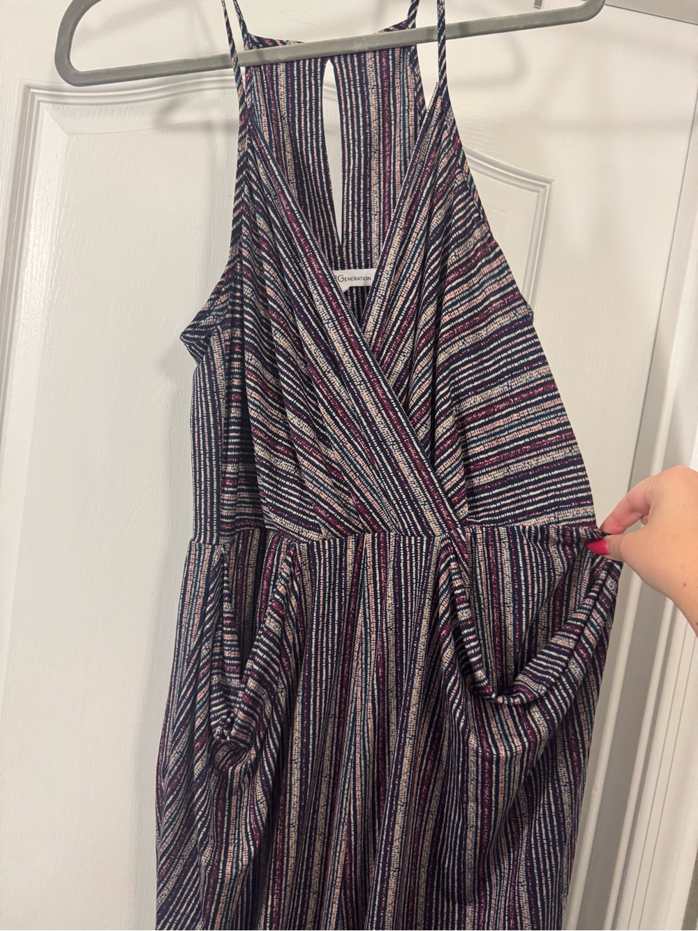 BCBGeneration Striped Pull On Jumpsuit in Navy and Pink - Picture 2 of 10